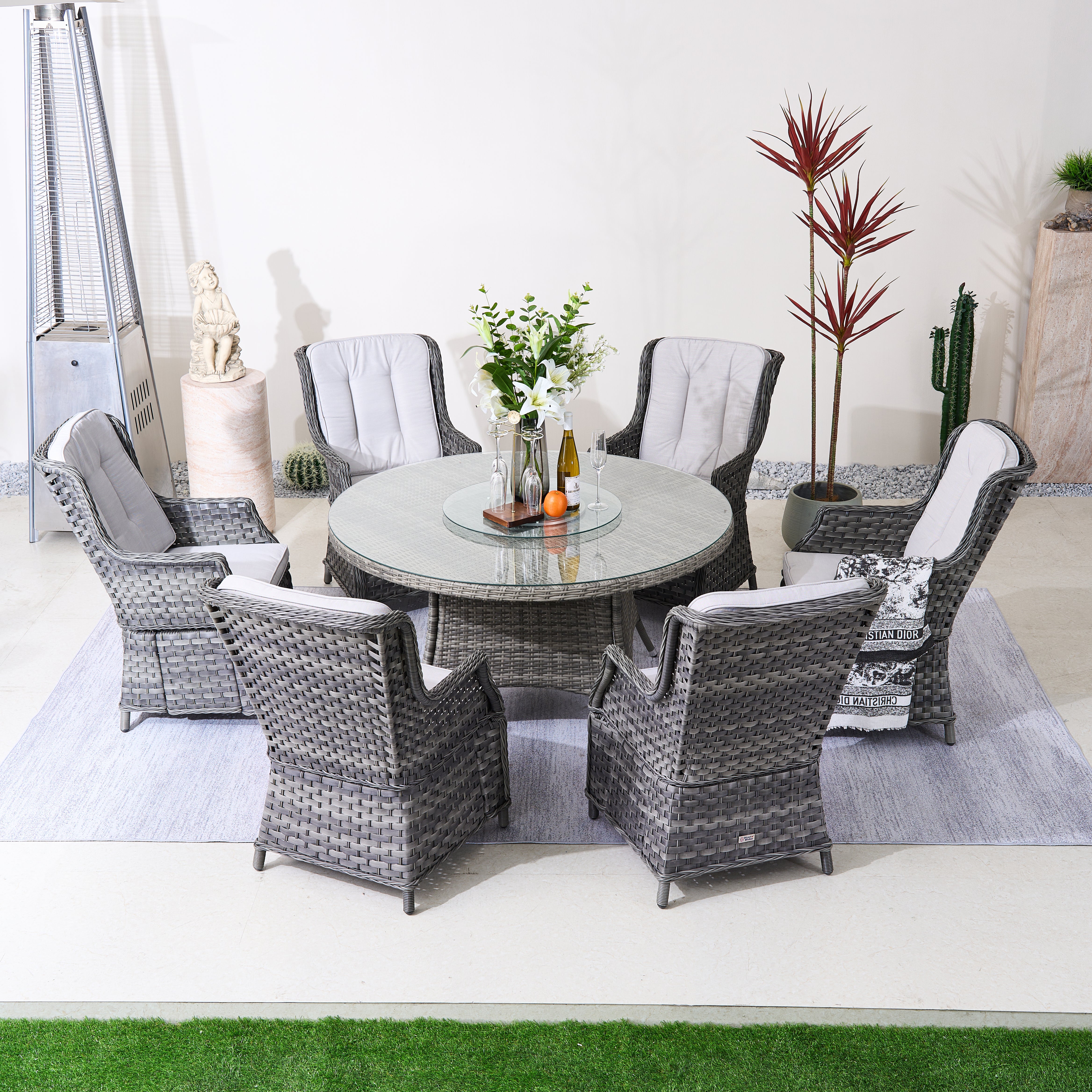 Ravenna 6-Seat Outdoor Dining Set – Round Dining Table with Glass Turntable (PAD-1711+010)