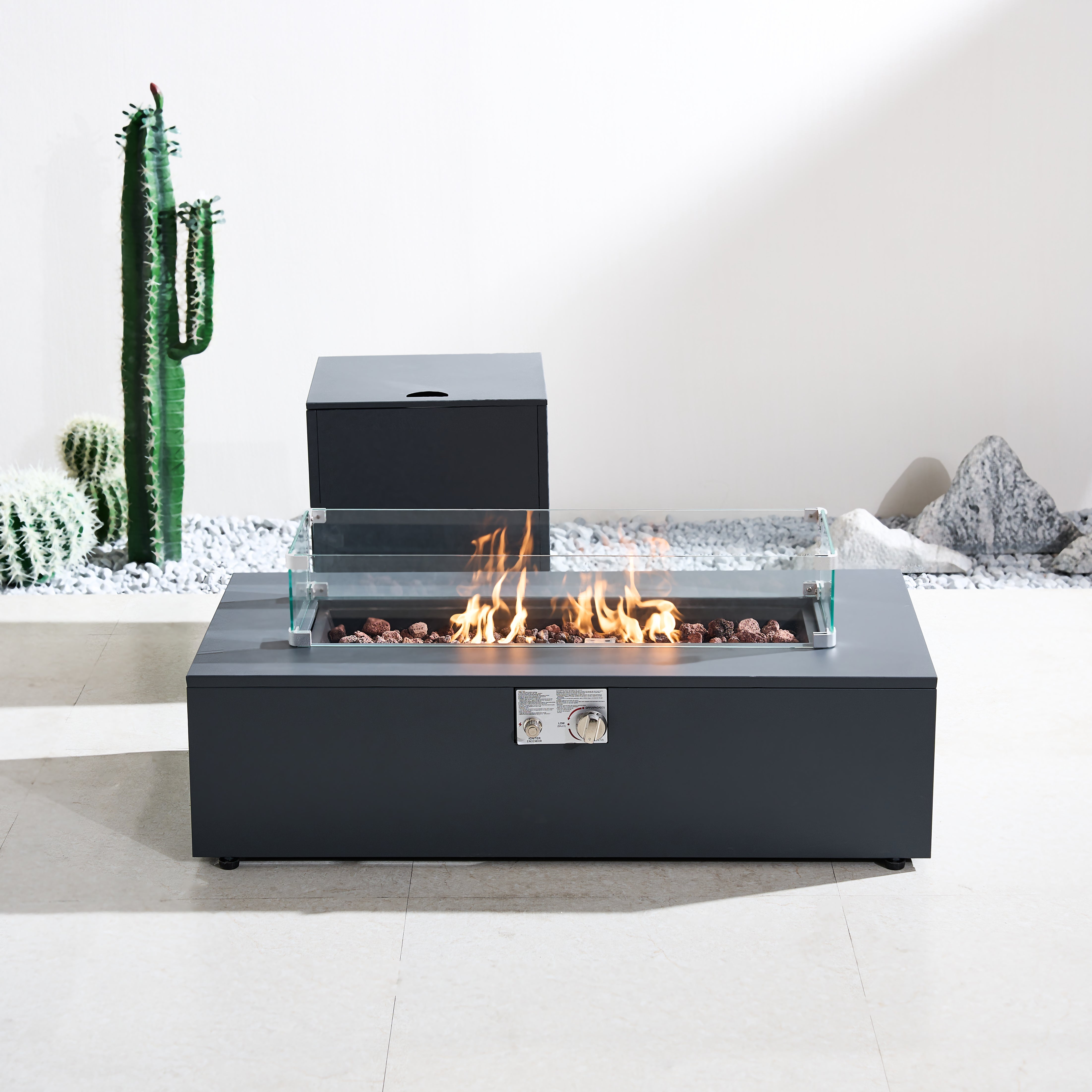 Iron Removable Fire Pit Table Set with Side Table and Accessories
