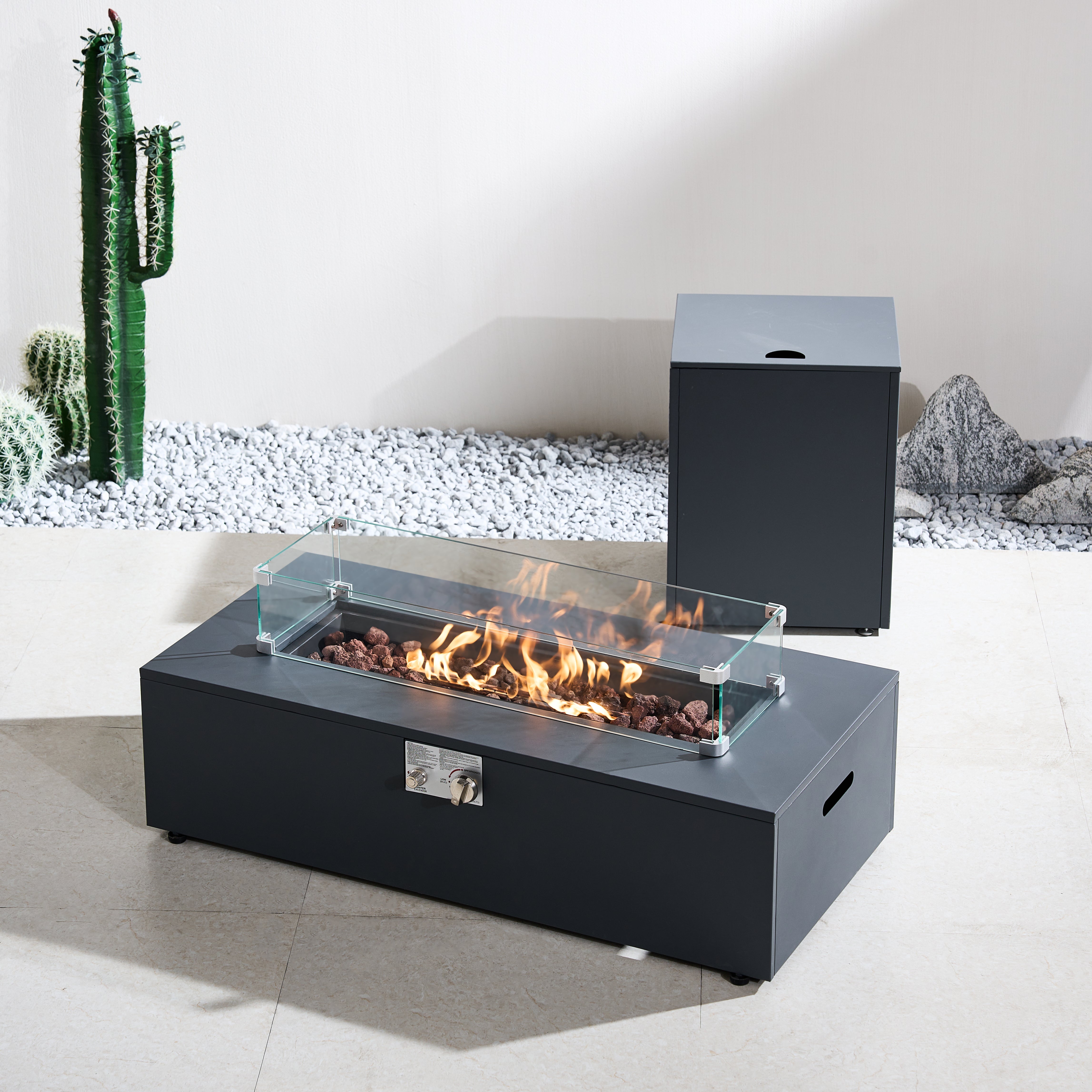 Iron Removable Fire Pit Table Set with Side Table and Accessories