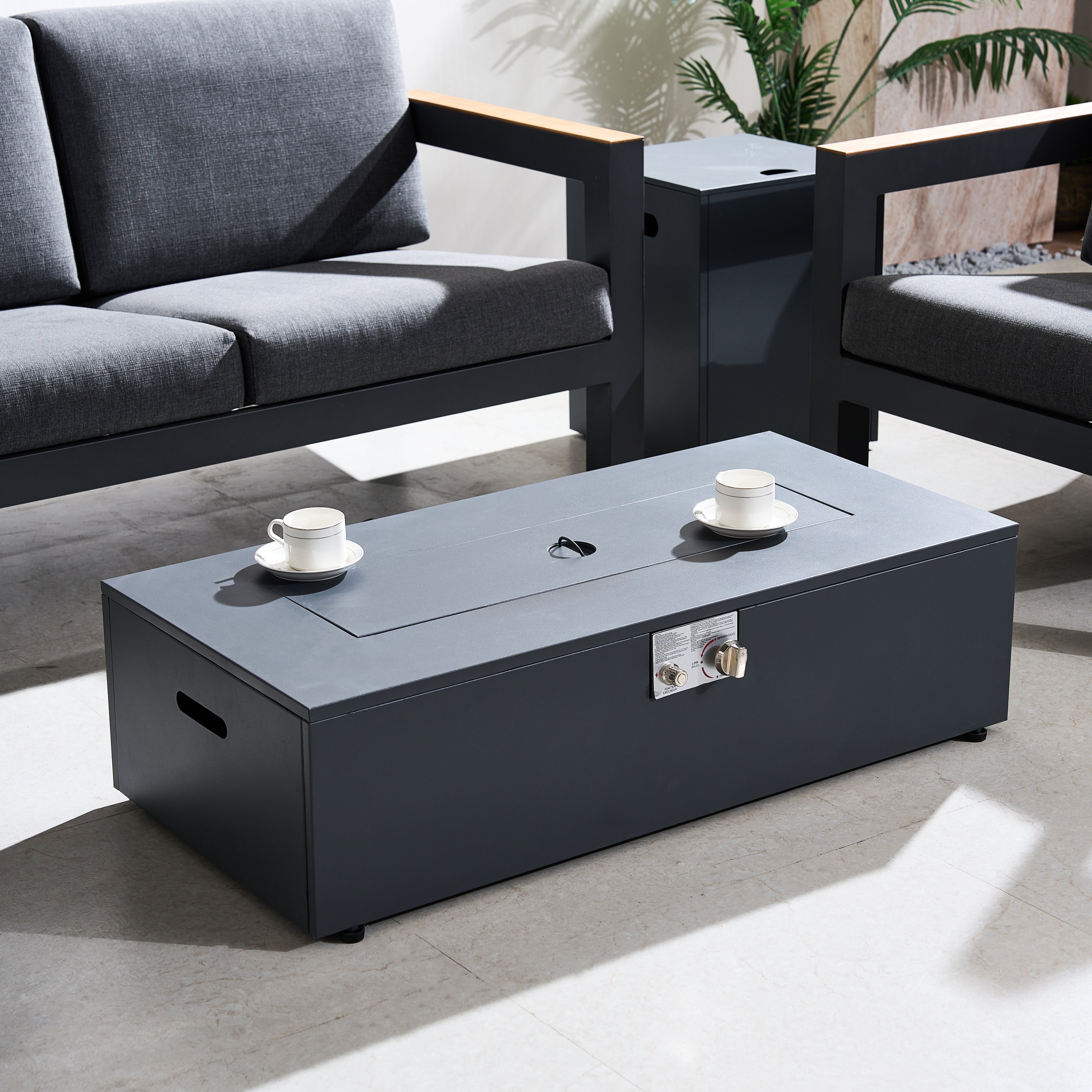 Iron Removable Fire Pit Table Set with Side Table and Accessories