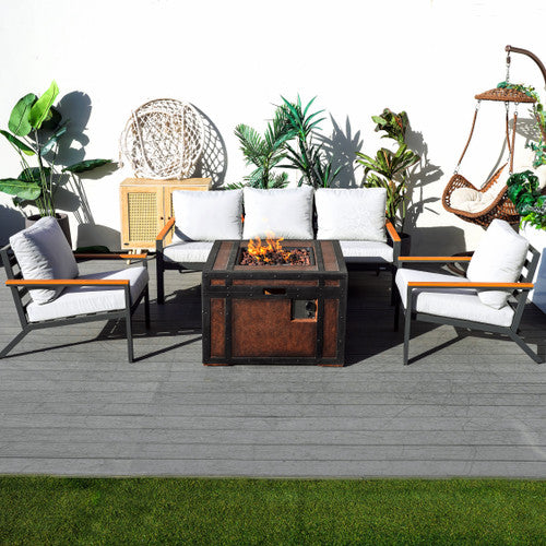 Direct Wicker Outdoor leisure courtyard small space exposed pipe aluminum teak armrests inlaid sofa set with stove table