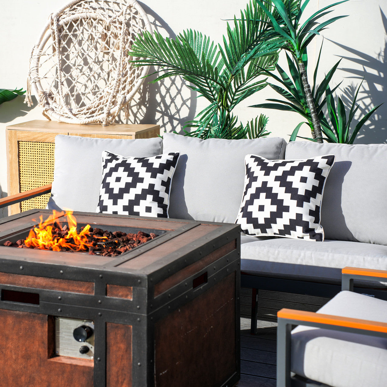 Direct Wicker Outdoor leisure courtyard small space exposed pipe aluminum teak armrests inlaid sofa set with stove table