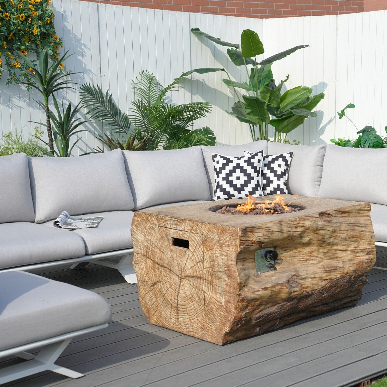 High-grade teak handrails aluminum dew pipe sofa garden set with imitation wood grain stove table