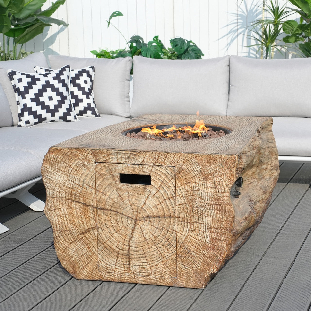 High-grade teak handrails aluminum dew pipe sofa garden set with imitation wood grain stove table
