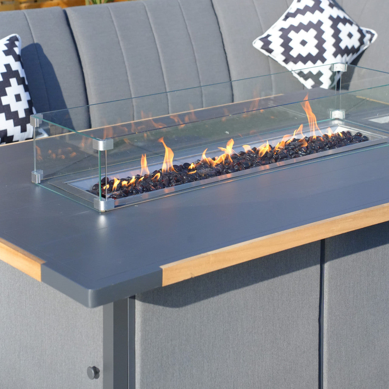 Aluminum Patio and Garden Fire Pit Seating Set with Gray Cushion