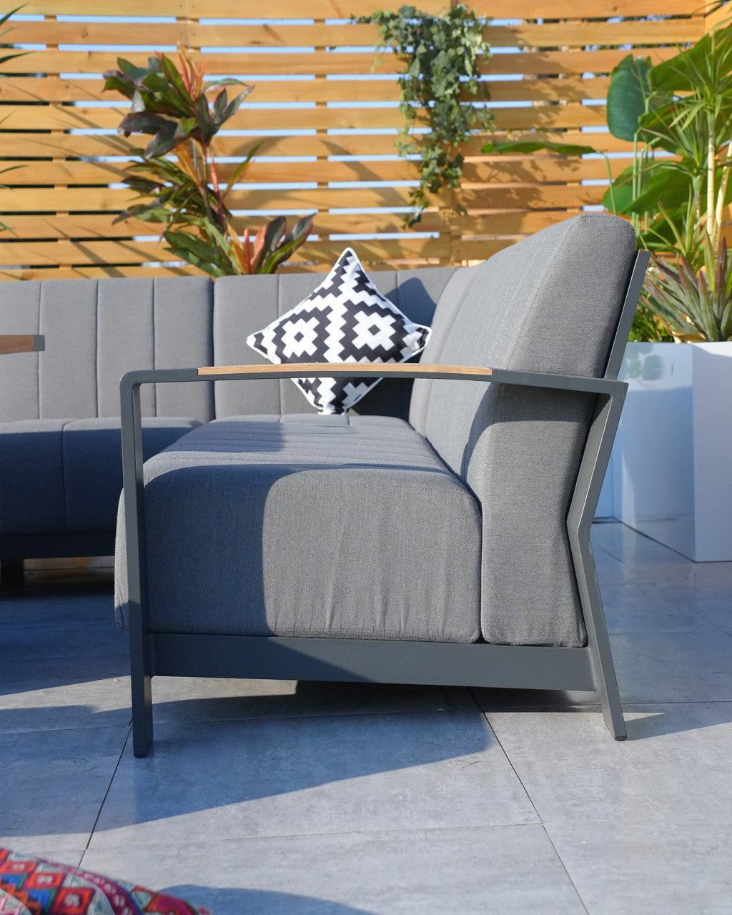 Aluminum Patio and Garden Fire Pit Seating Set with Gray Cushion
