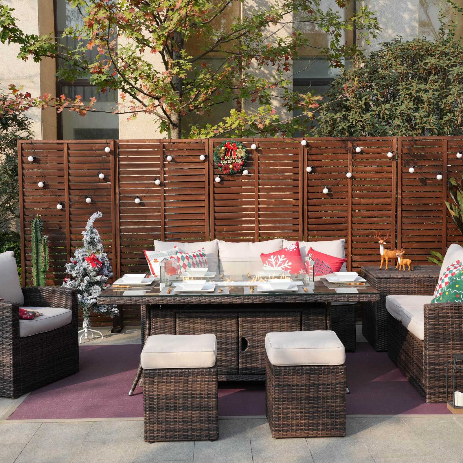 Santiago 6-Pieces Outdoor Conversation Set with Rectangular Firepit Table (PAS-1403B+1106R)