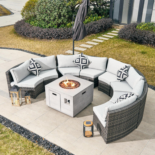 Sonoma 8-Seat Outdoor Fire Pit Set with Cube Fire Pit Table (PAS-1205B+2140)