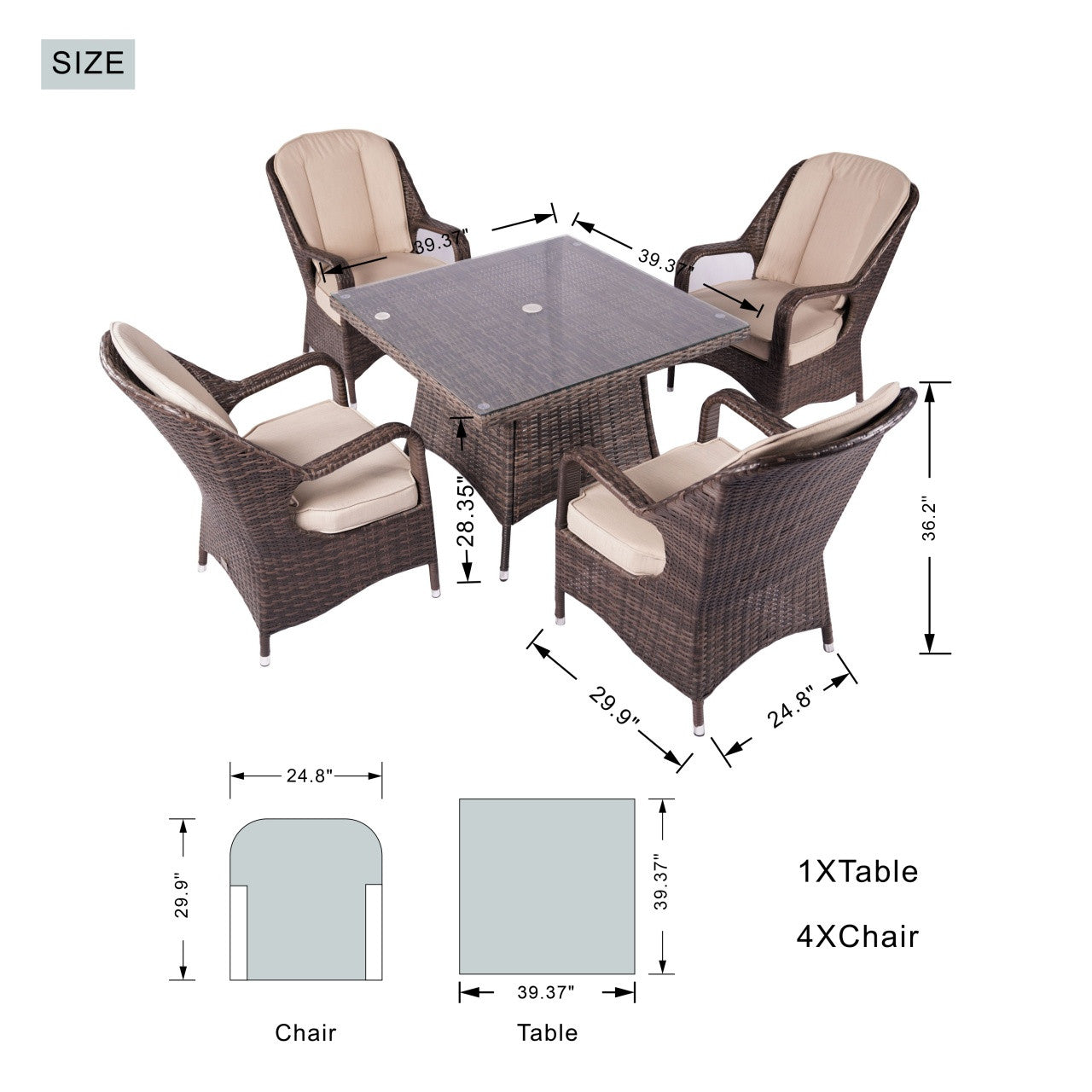 4-Seat Cube Outdoor Dining Table (PAD-1710-Table)