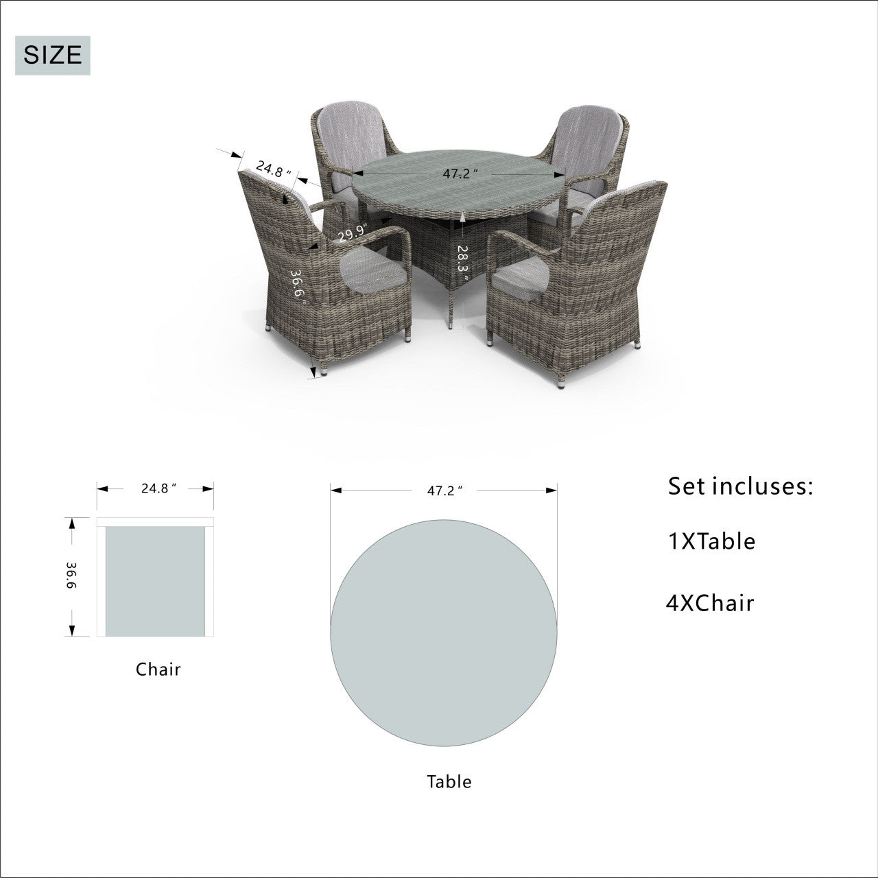 Parma 4-Seat Outdoor Dining Set – Round Dining Table (PAD-1709)