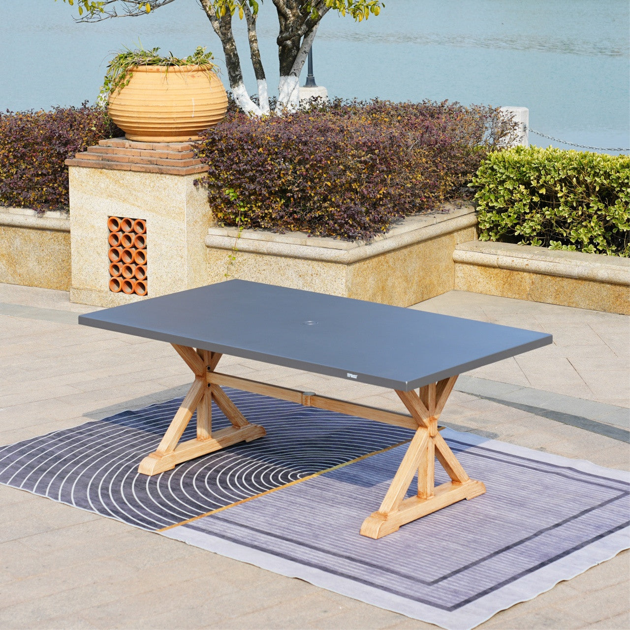 6-Seat Rectangular OutdoorDining Table with Aluminum Tabletop (PAD-2340TA-Table)
