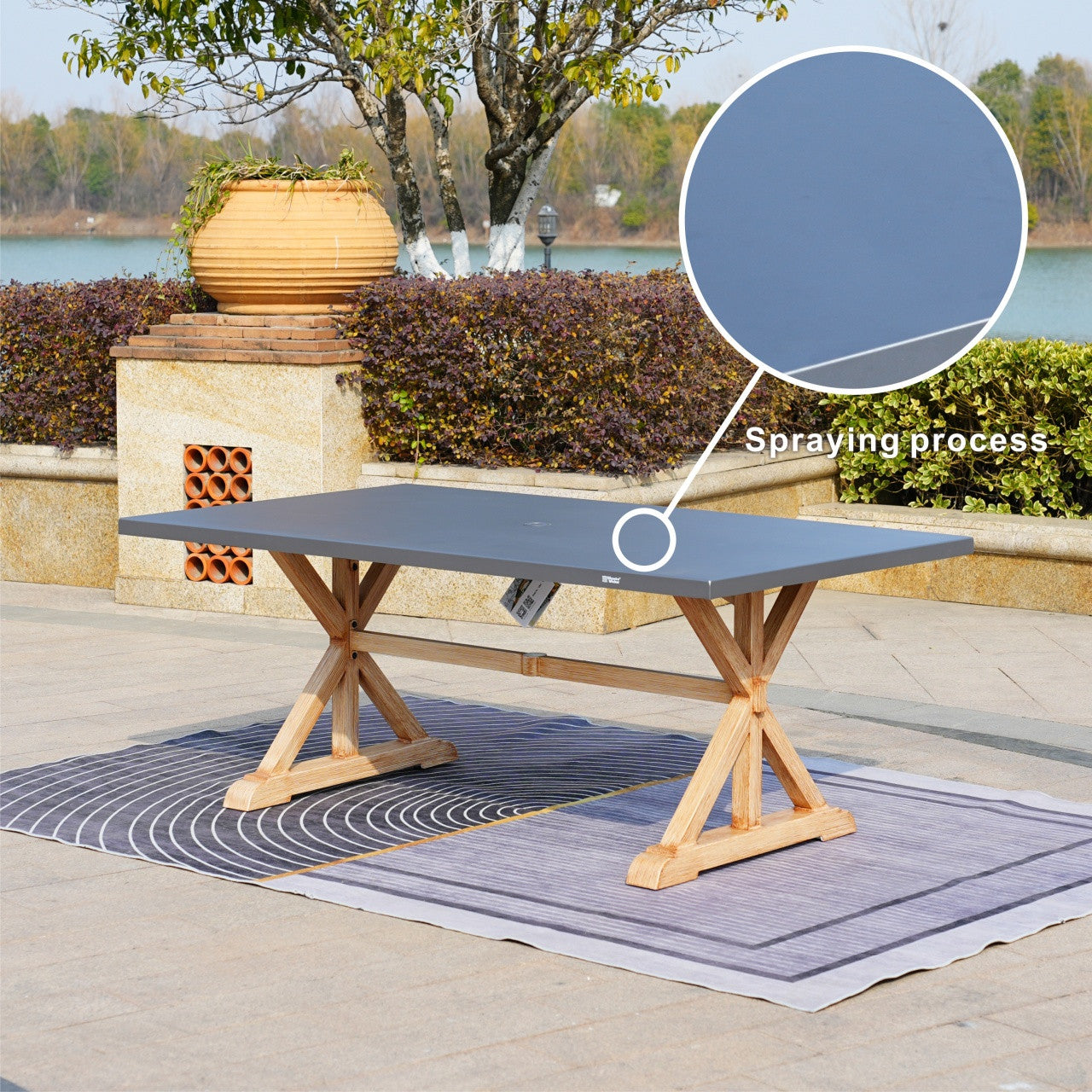 6-Seat Rectangular OutdoorDining Table with Aluminum Tabletop (PAD-2340TA-Table)