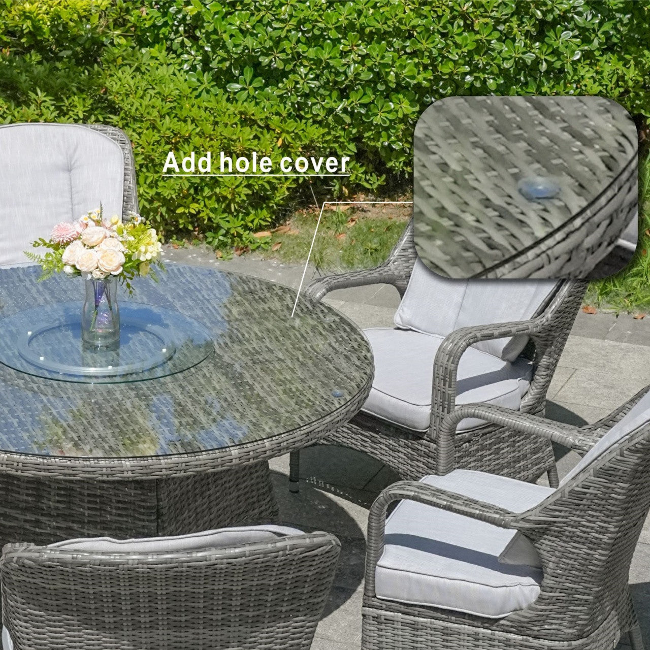 Parma 6-Seat Outdoor Dining Set – Round Dining Table with Glass Turntable (PAD-1711)