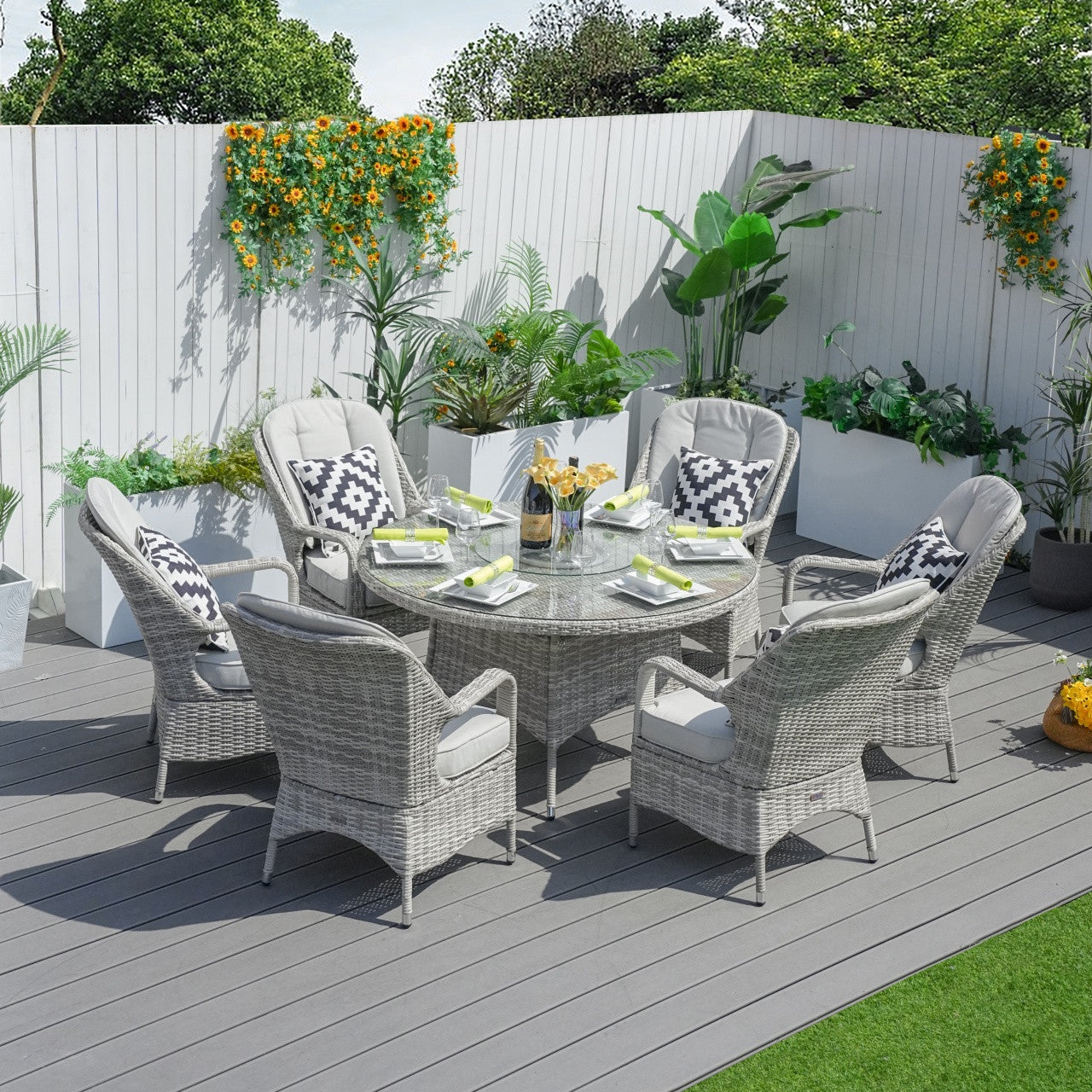 Parma 6-Seat Outdoor Dining Set – Round Dining Table with Glass Turntable (PAD-1711)
