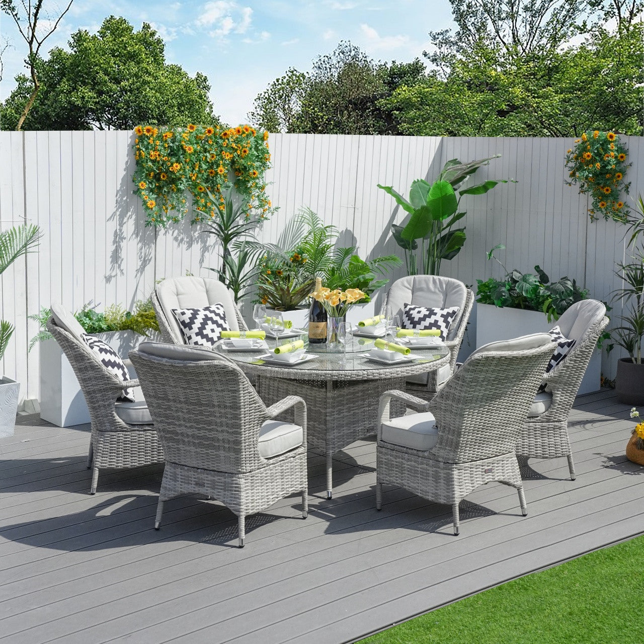 Parma 6-Seat Outdoor Dining Set – Round Dining Table with Glass Turntable (PAD-1711)