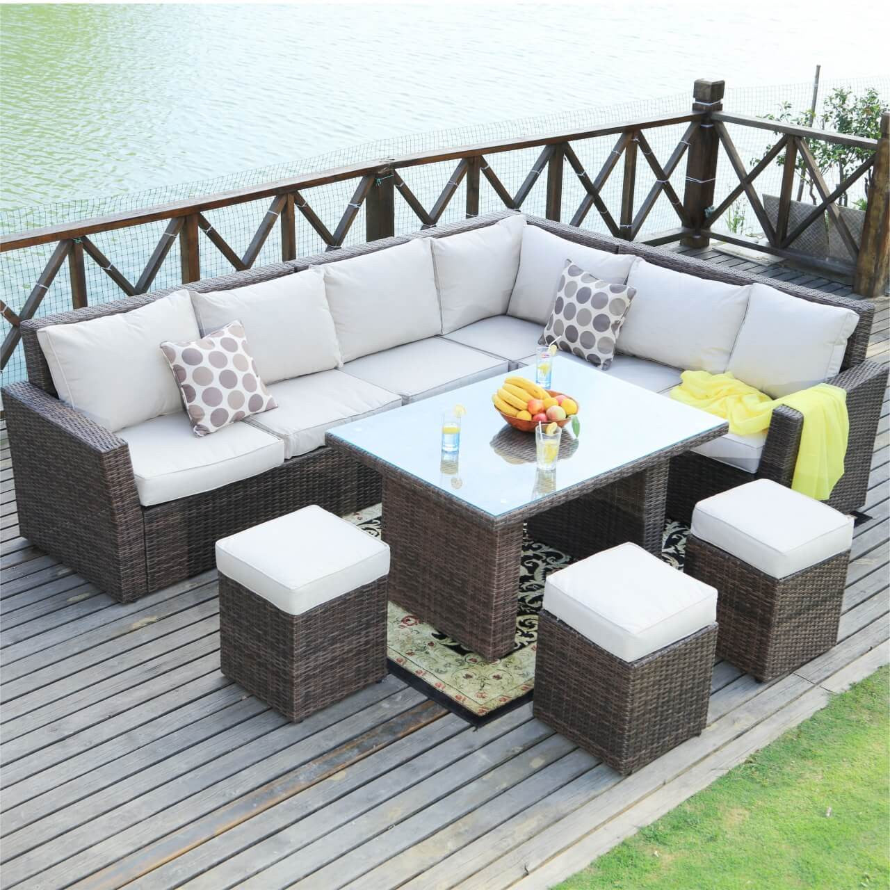 Direct Wicker 8-Piece Patio Seating Sofa Set with Cushions in Brown