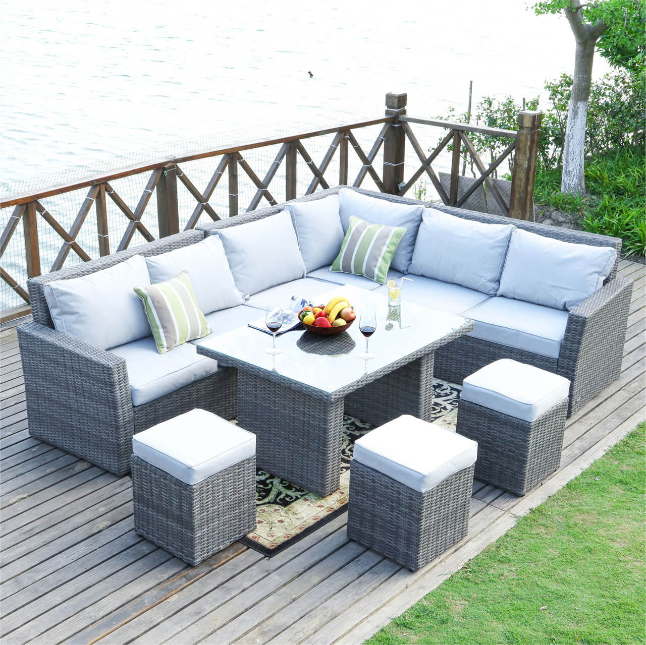Direct Wicker 8-Piece Patio Seating Sofa Set with Cushions in Gray