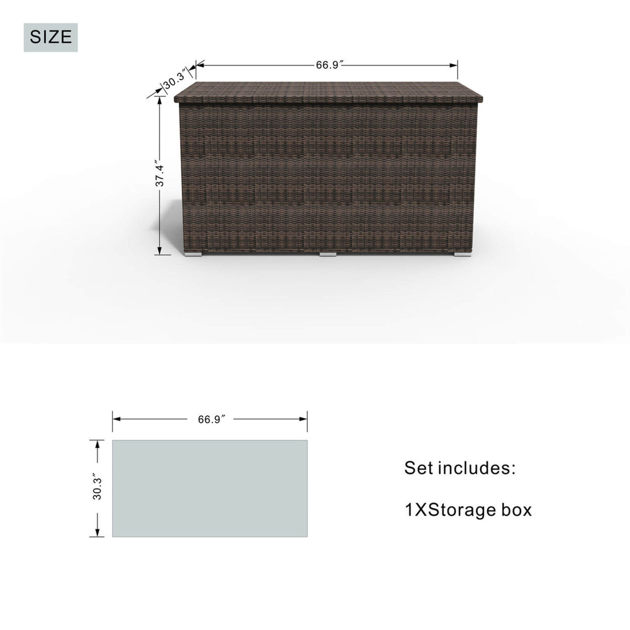 Size of  Patio Rattan Storage Box PA-3256B