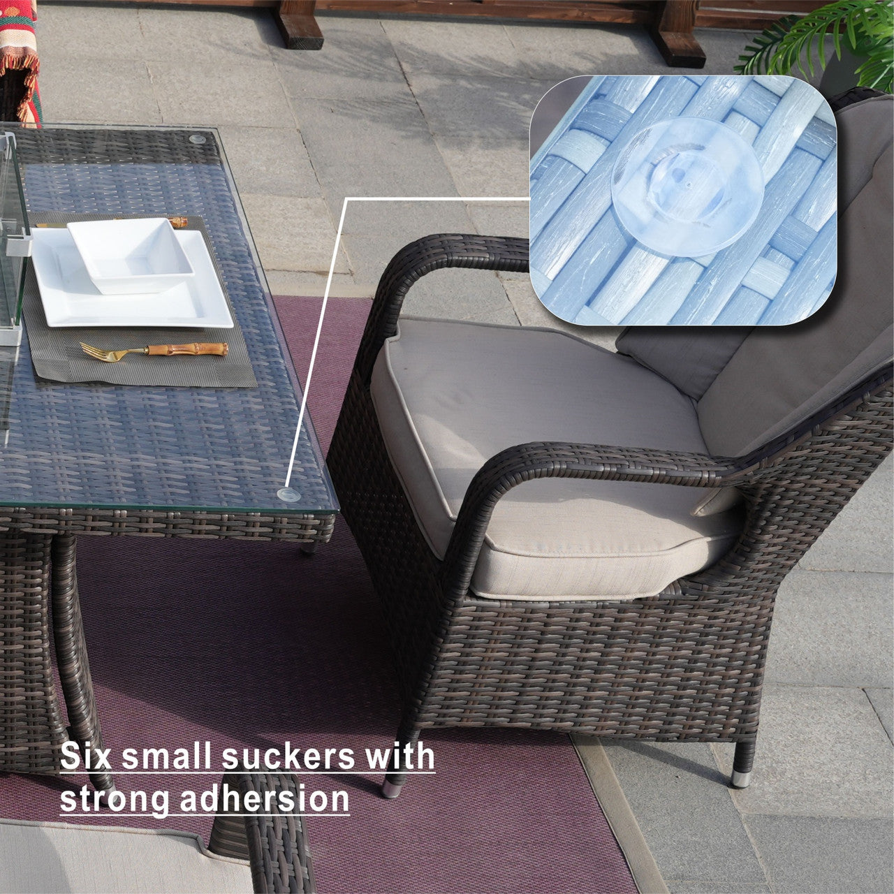 Details of Direct Wicker's 6 Seats Rectangle Patio Fire Pit Set (PAG-1106R) 
