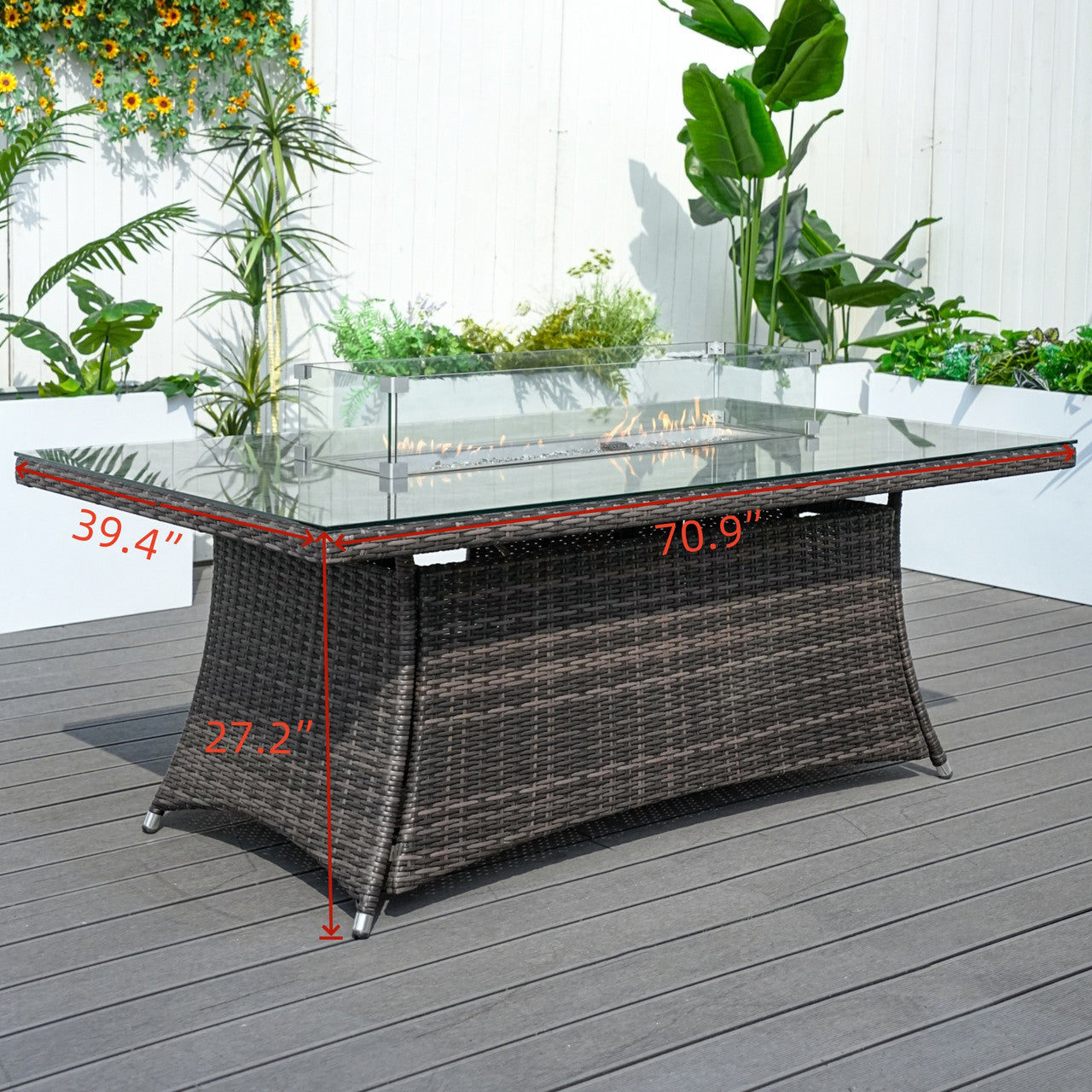 Size of  6 Seats Rectangular Fire Pit Table 50000 BTU 