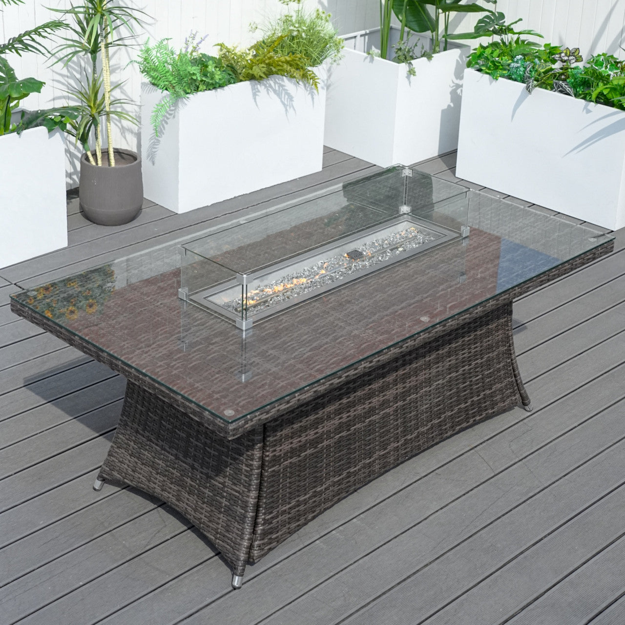 6 Seats Rectangular Fire Pit Table 50000 BTU in Brown