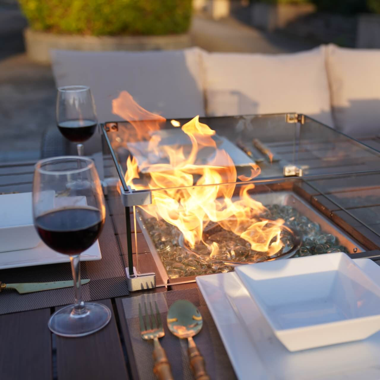 7-Piece Wicker Patio Conversation Sofa Set Fire Pit Table with Ice Bucket  in Brown
