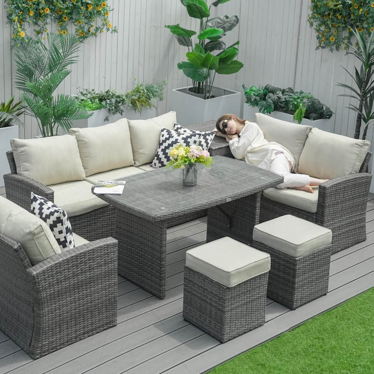 Direct Wicker's 8 Seats Outdoor Conversation Set - Patio Sofa Set PAF-1403B  in Brown