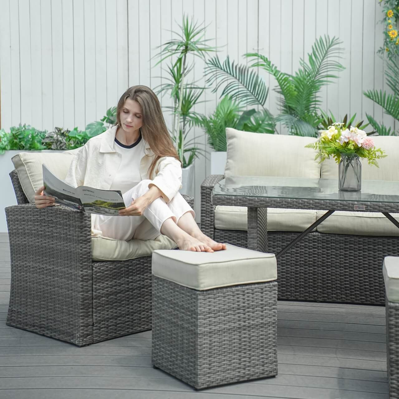 Details of Direct Wicker's 8 Seats Outdoor Conversation Set - Patio Sofa Set PAF-1403B 