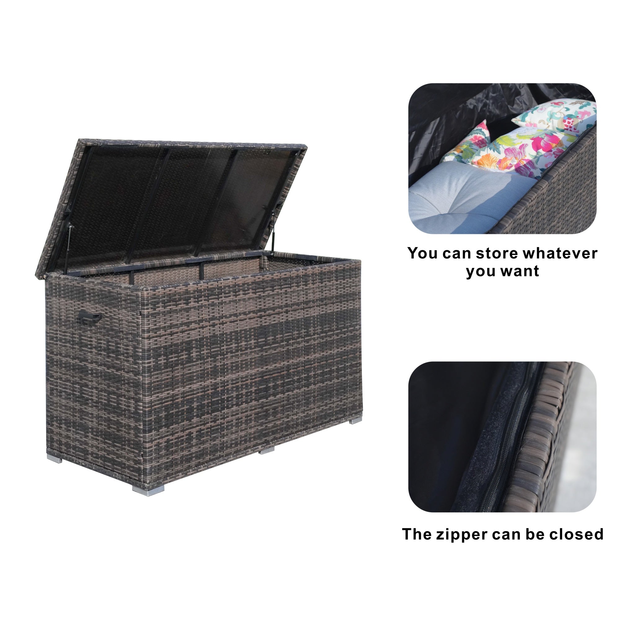 260 Gallon Capacity Outdoor Wicker Storage Box PE Wicker with Iron Frame (PA-3256-I)