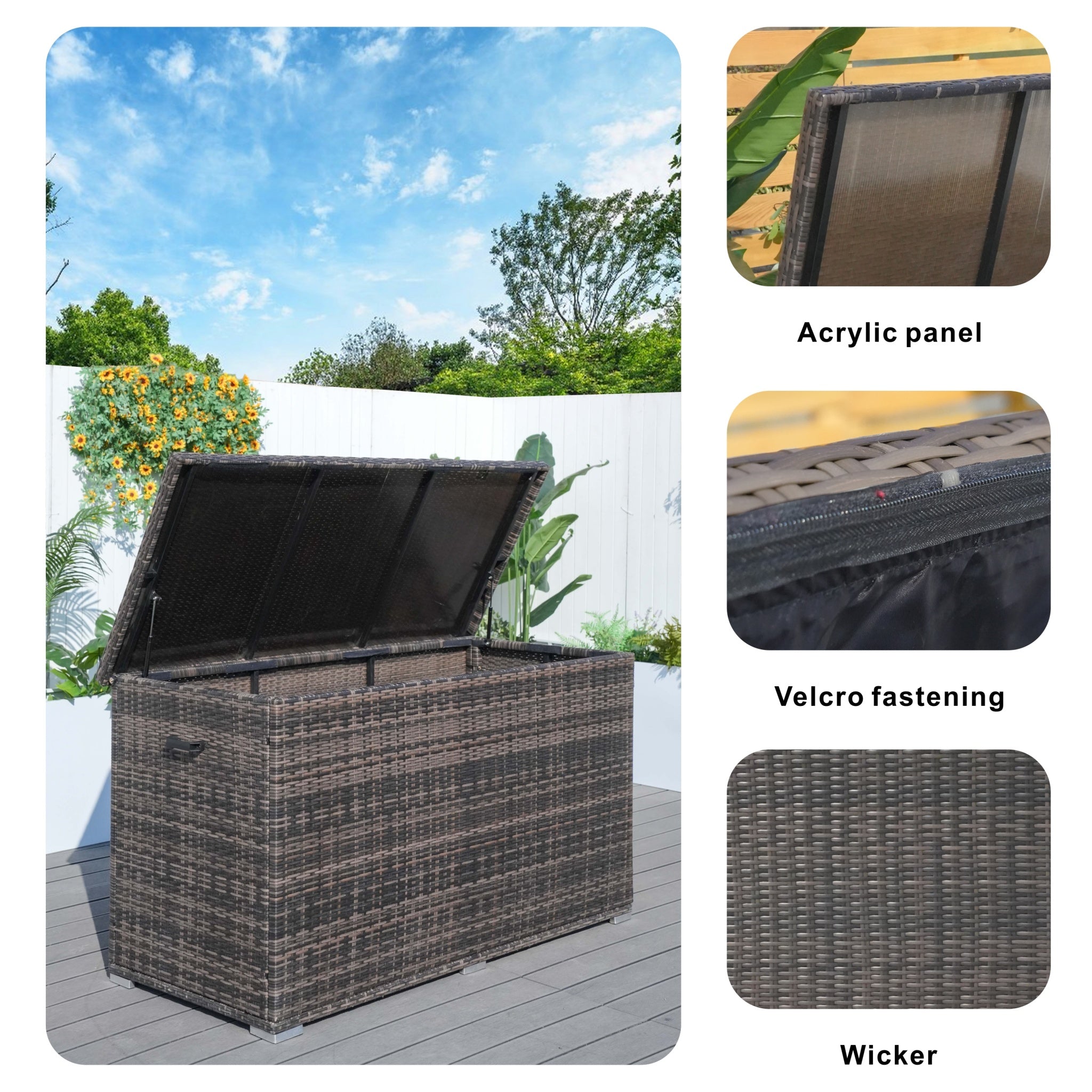 260 Gallon Capacity Outdoor Wicker Storage Box PE Wicker with Iron Frame (PA-3256-I)