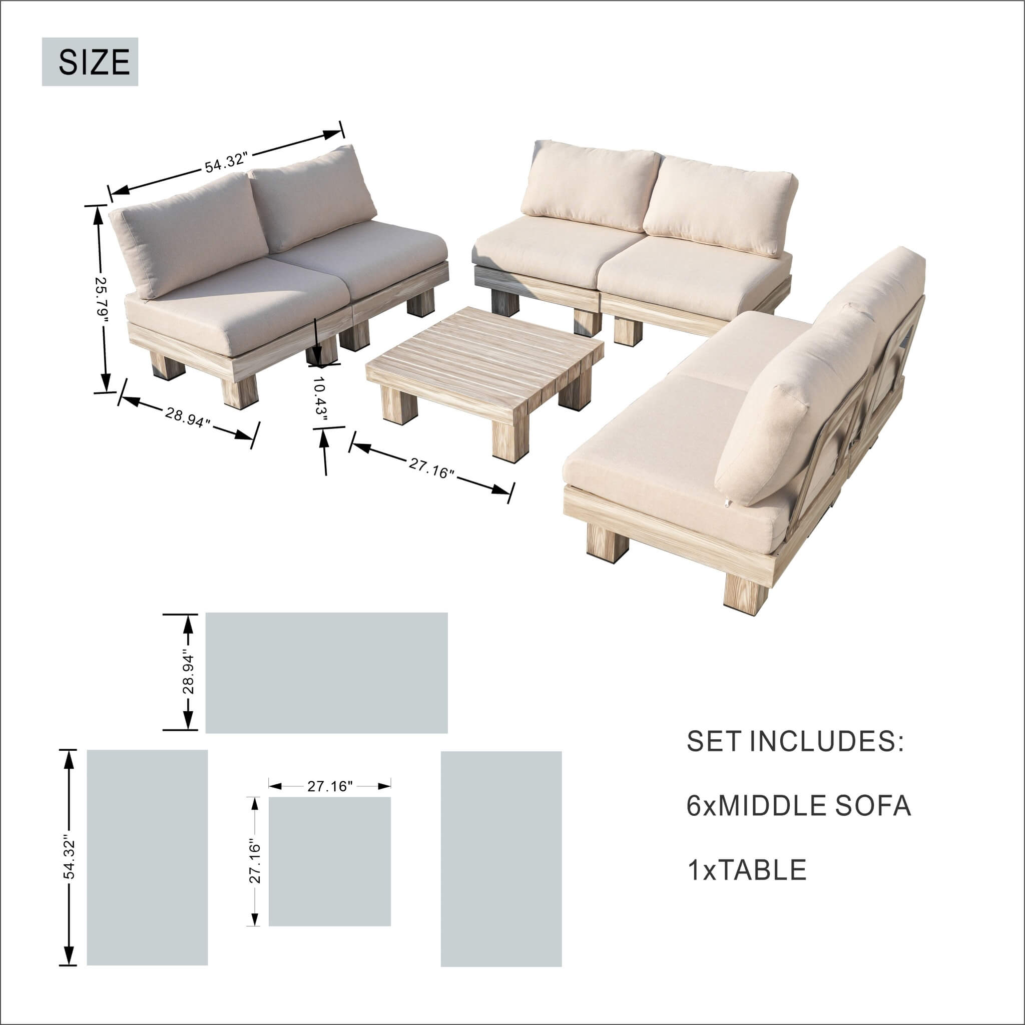 Monterey Modular Armless 6-Seat Sofa Set (PAS-2510-6S-Armless-SET)