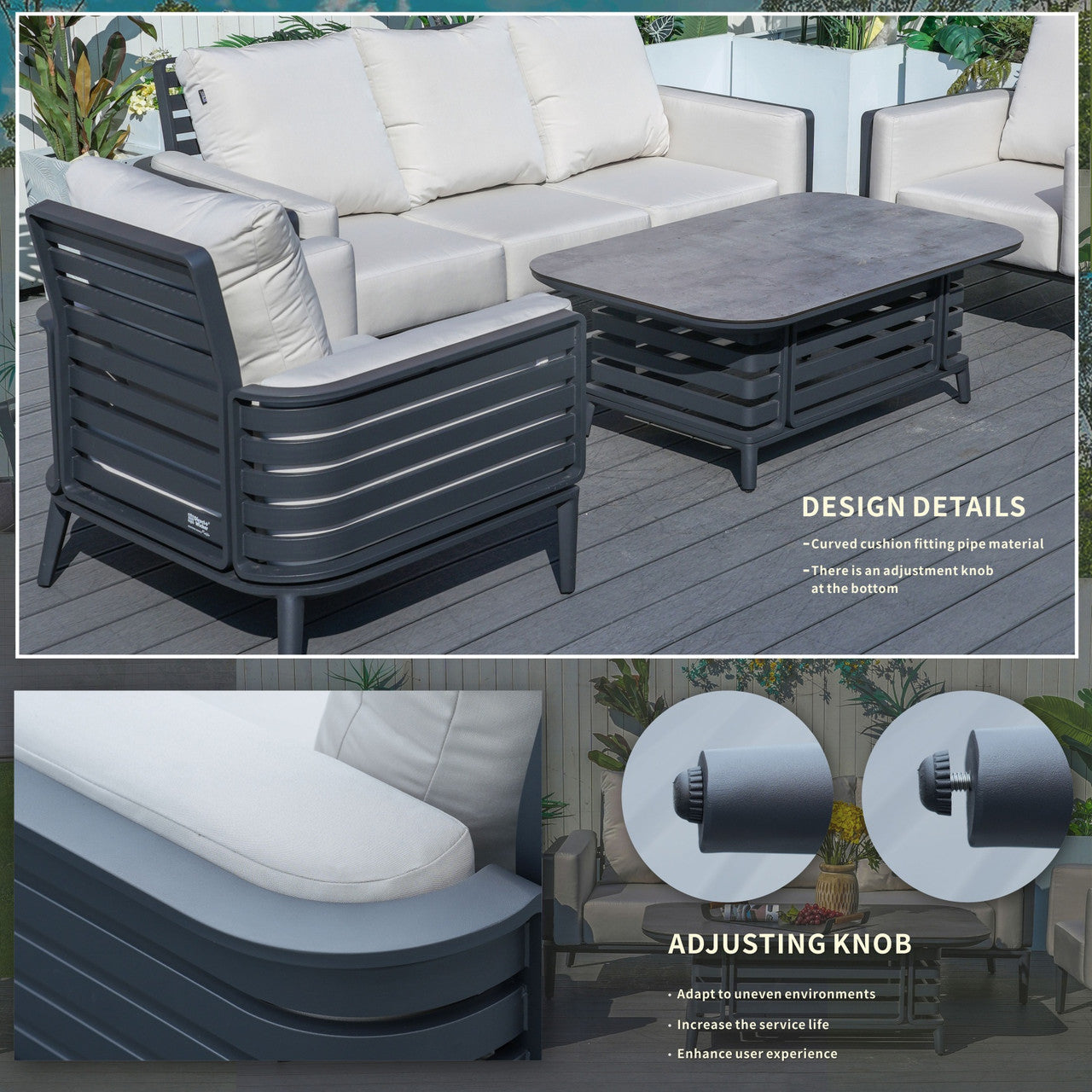 New aluminum exposed tube high-end five-person sofa set | PAS-2350TS