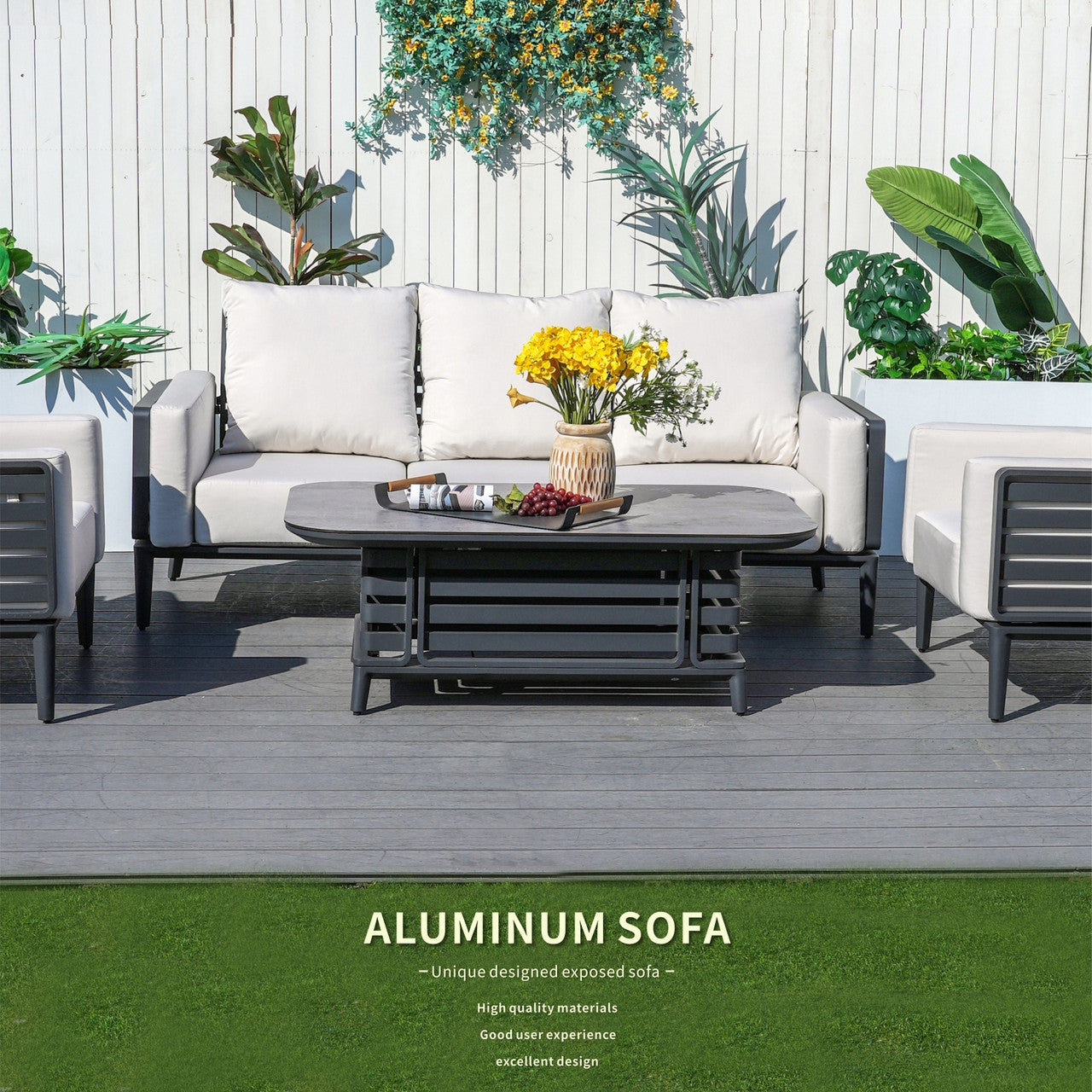 New aluminum exposed tube high-end five-person sofa set | PAS-2350TS