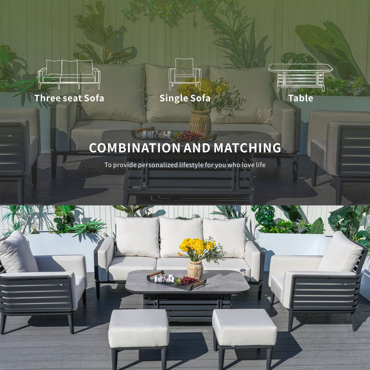 New aluminum exposed tube high-end five-person sofa set | PAS-2350TS