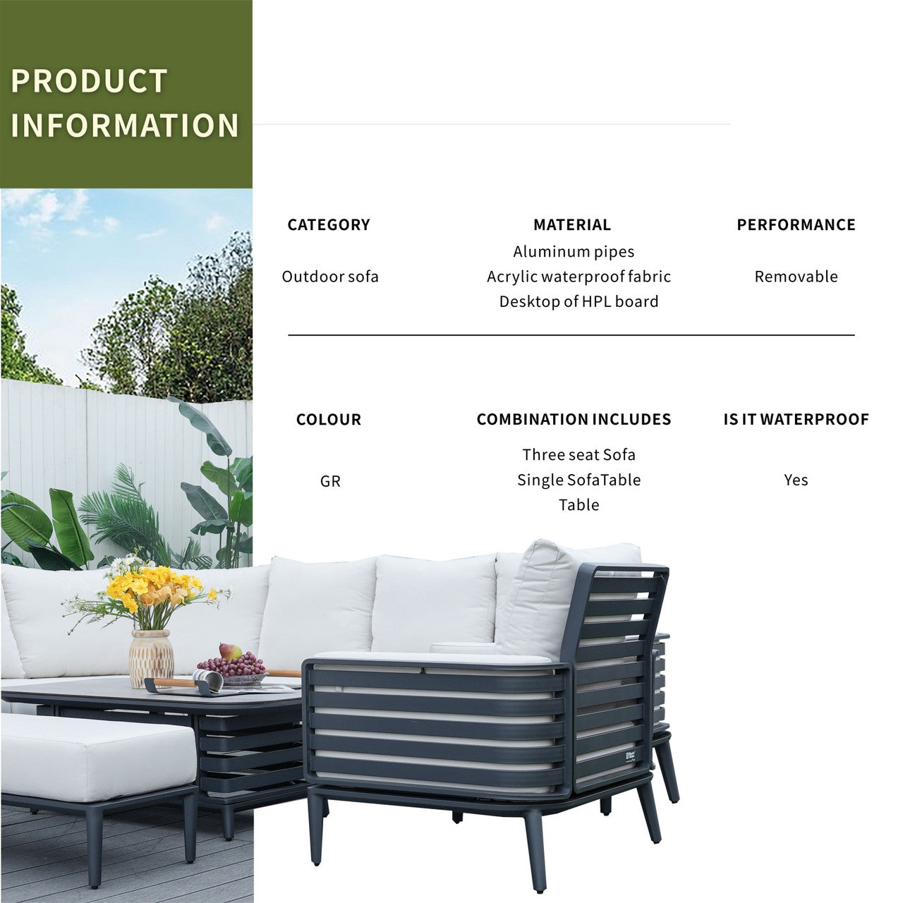New aluminum exposed tube high-end five-person sofa set | PAS-2350TS