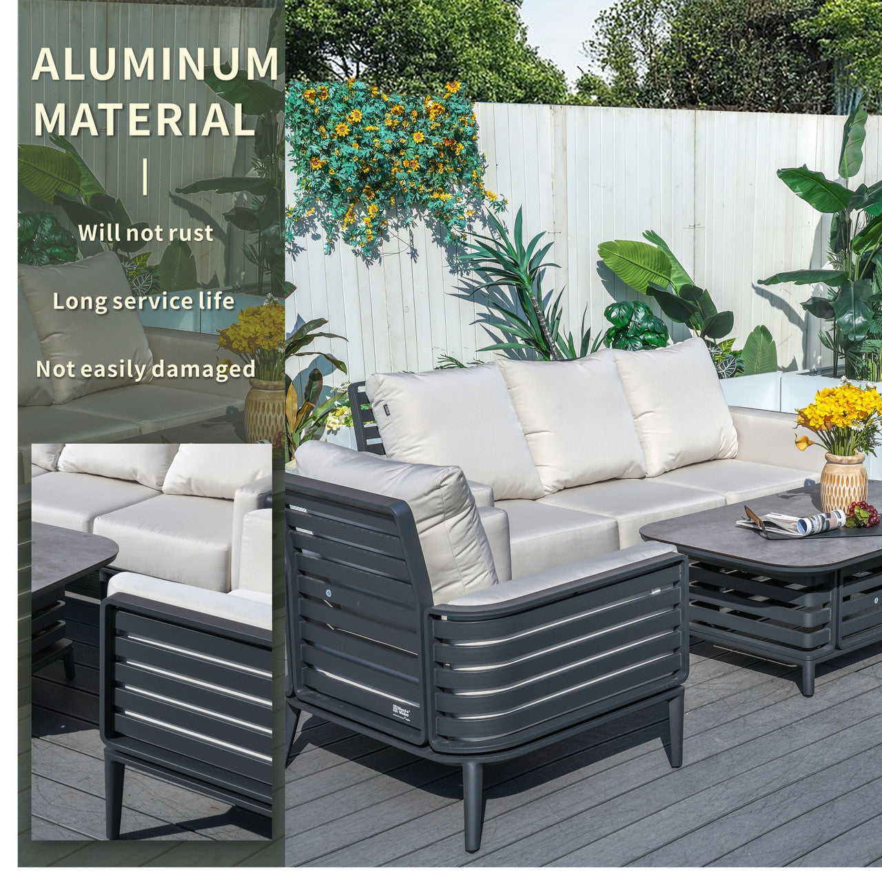 New aluminum exposed tube high-end five-person sofa set | PAS-2350TS