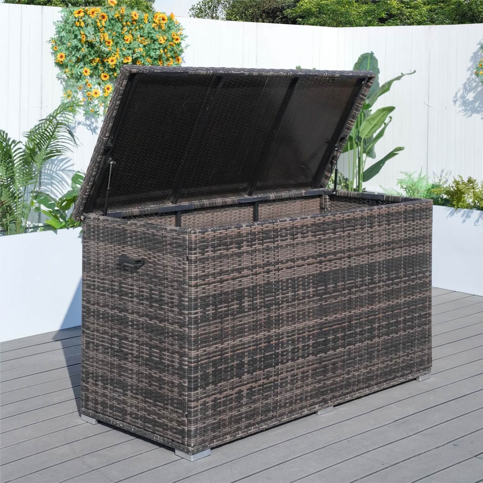 260 Gallon Capacity Outdoor Wicker Storage Box PE Wicker with Aluminum Frame (PA-3256B)