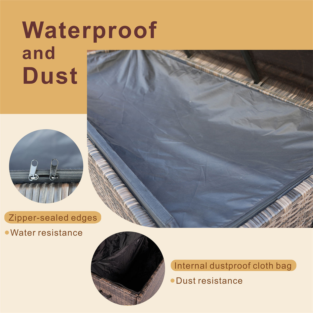 260 Gallon Capacity Outdoor Wicker Storage Box PE Wicker with Aluminum Frame (PA-3256B)