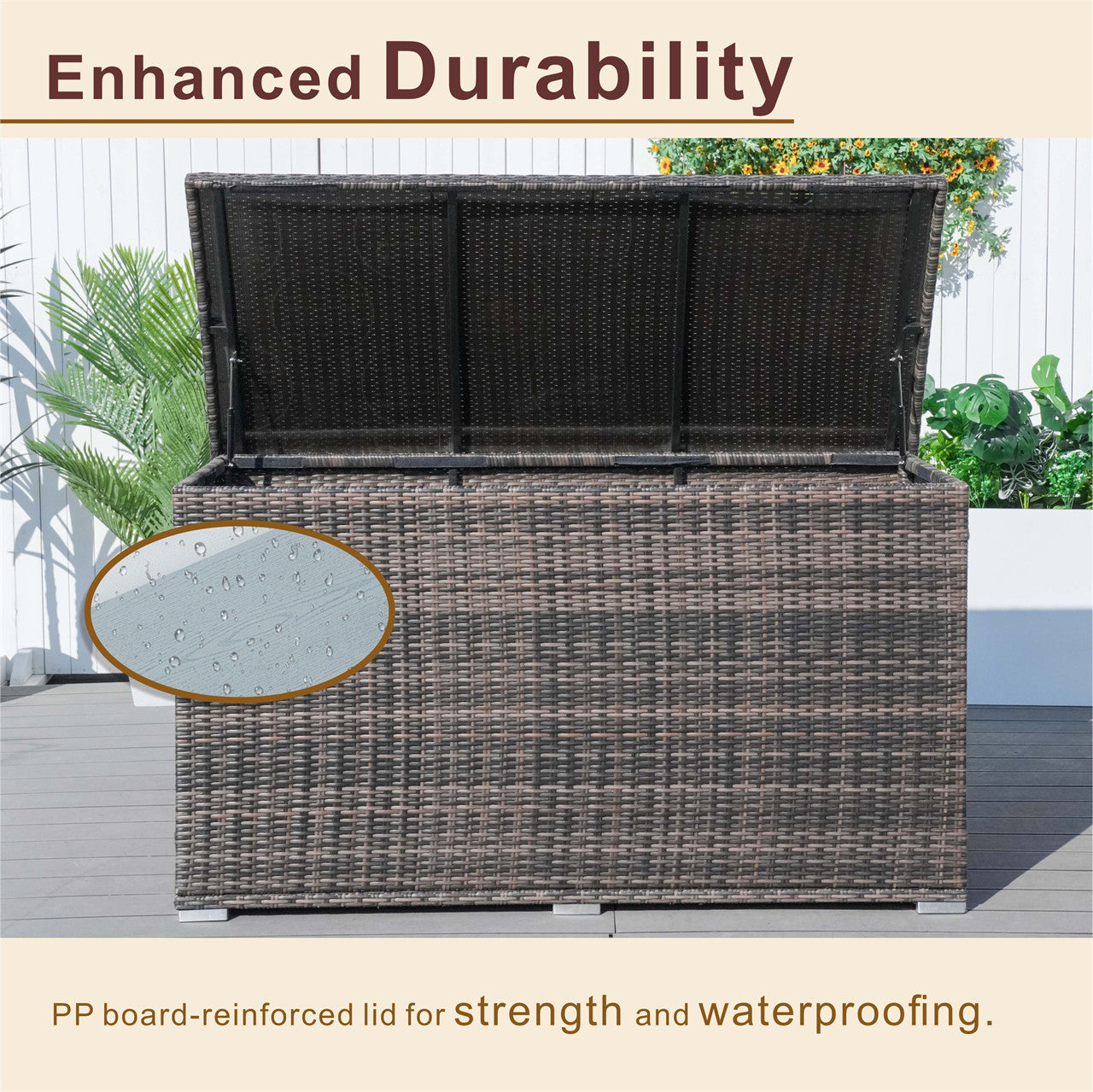 260 Gallon Capacity Outdoor Wicker Storage Box PE Wicker with Aluminum Frame (PA-3256B)