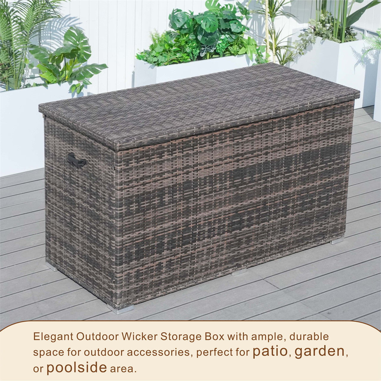 260 Gallon Capacity Outdoor Wicker Storage Box PE Wicker with Aluminum Frame (PA-3256B)