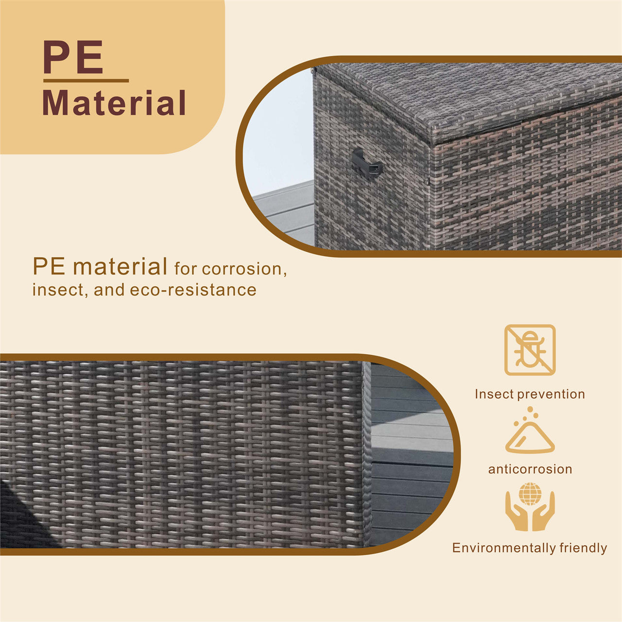 260 Gallon Capacity Outdoor Wicker Storage Box PE Wicker with Aluminum Frame (PA-3256B)