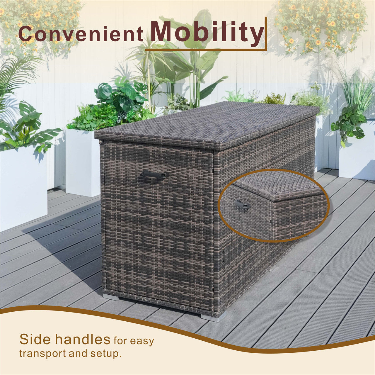 260 Gallon Capacity Outdoor Wicker Storage Box PE Wicker with Aluminum Frame (PA-3256B)