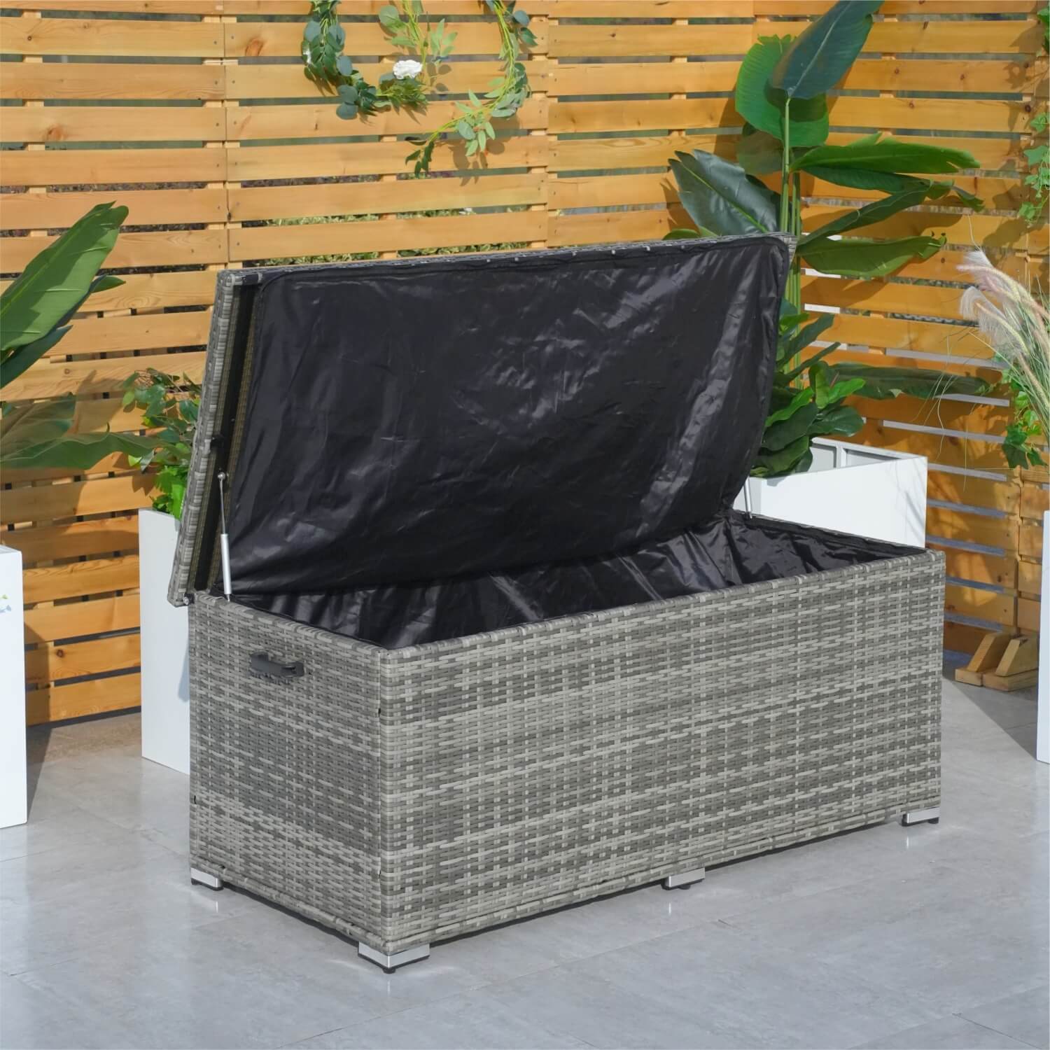 130 Gallon Capacity Outdoor Wicker Storage Box PE Wicker with Iron Frame (PA-3256M-I)
