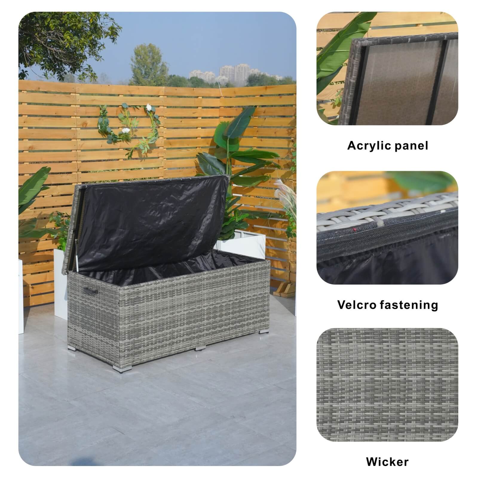 130 Gallon Capacity Outdoor Wicker Storage Box PE Wicker with Iron Frame (PA-3256M-I)