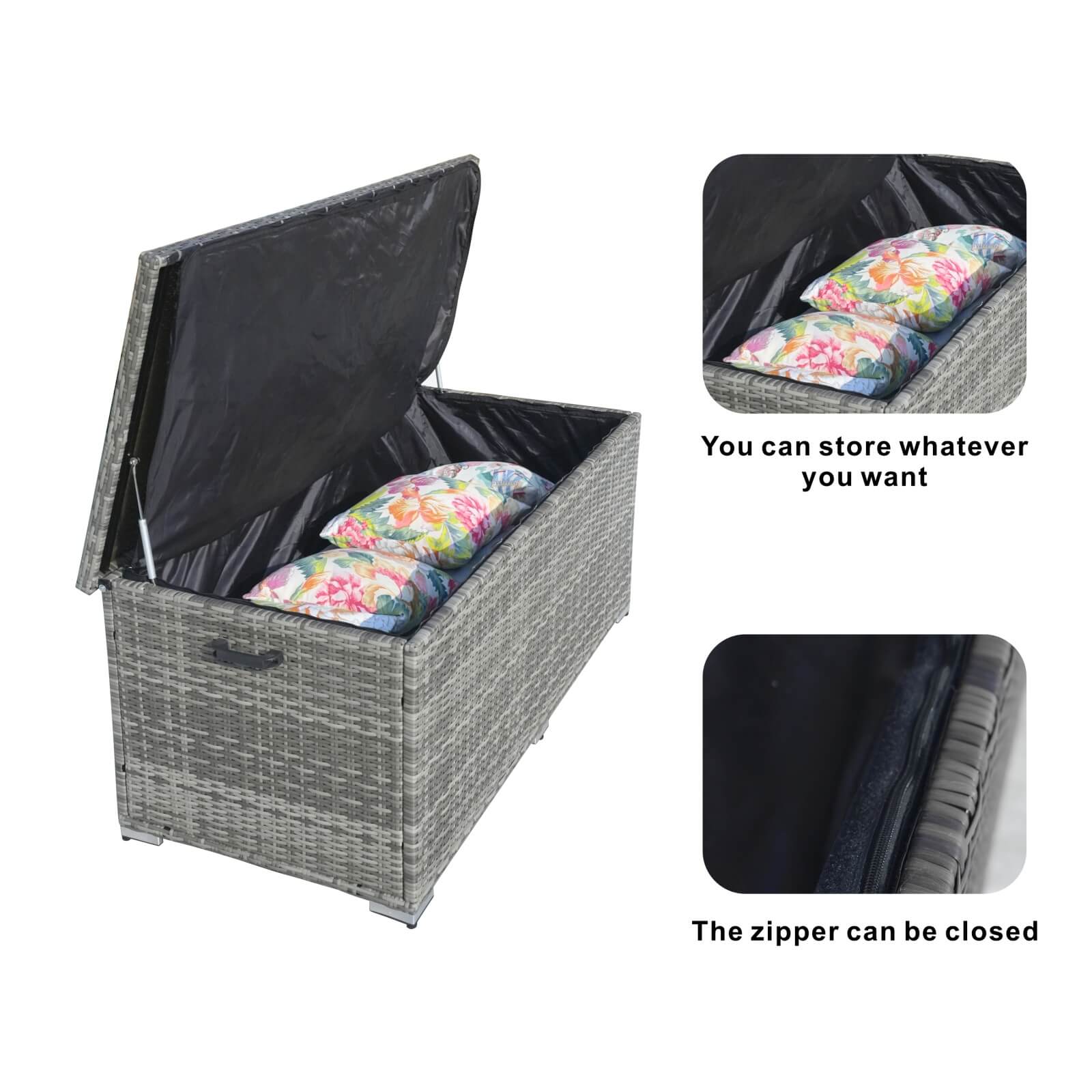130 Gallon Capacity Outdoor Wicker Storage Box PE Wicker with Iron Frame (PA-3256M-I)