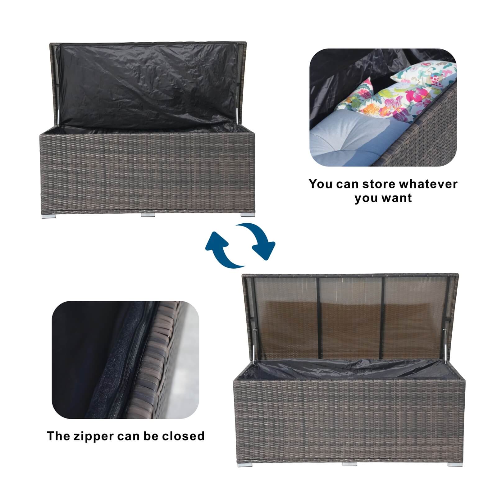 130 Gallon Capacity Outdoor Wicker Storage Box PE Wicker with Iron Frame (PA-3256M-I)