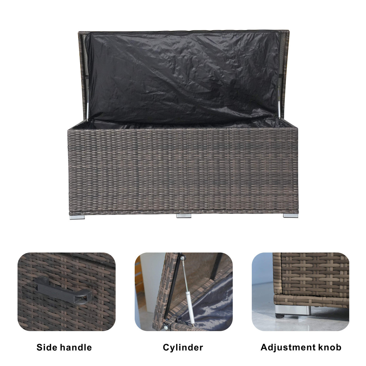 130 Gallon Capacity Outdoor Wicker Storage Box PE Wicker with Iron Frame (PA-3256M-I)