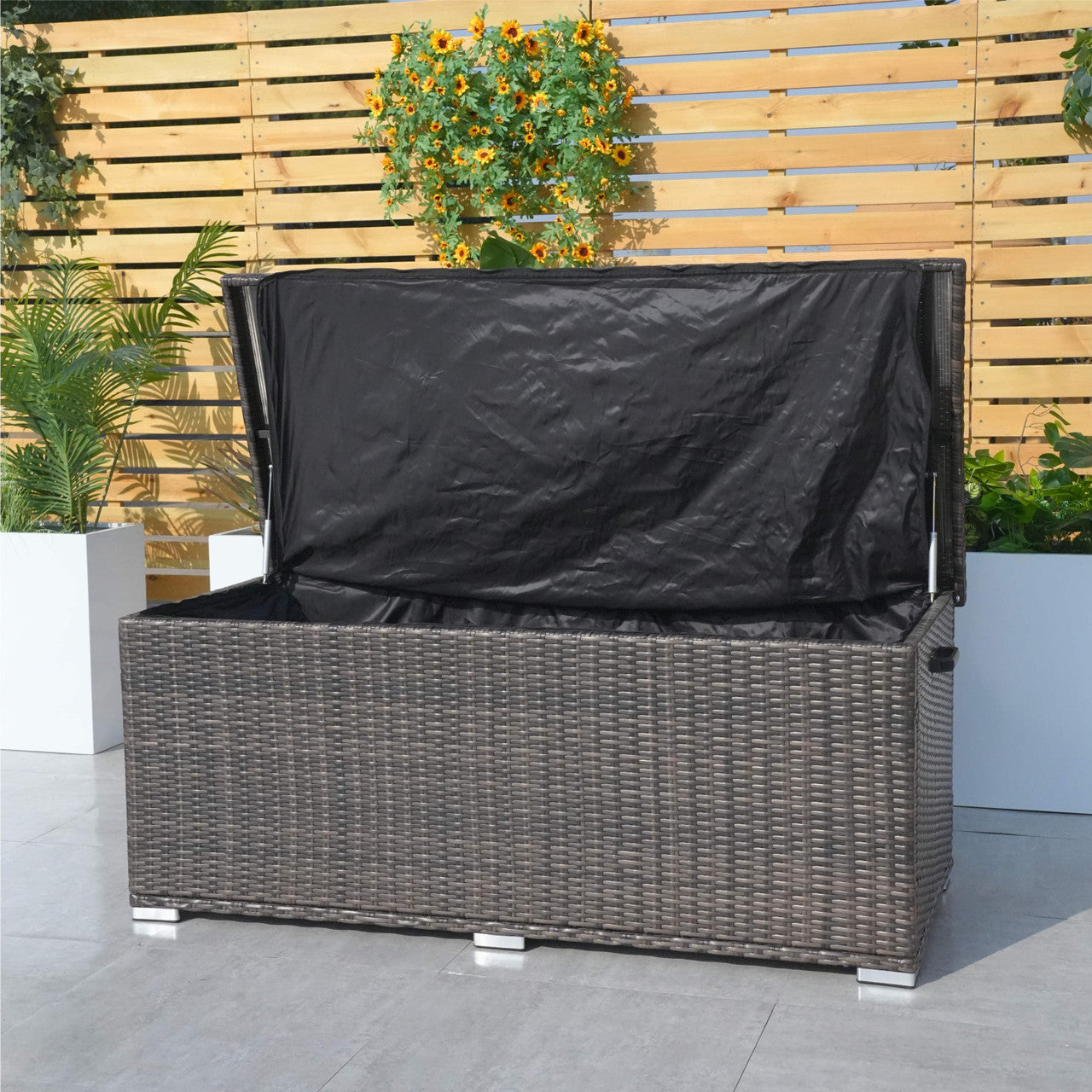 130 Gallon Capacity Outdoor Wicker Storage Box PE Wicker with Iron Frame (PA-3256M-I)