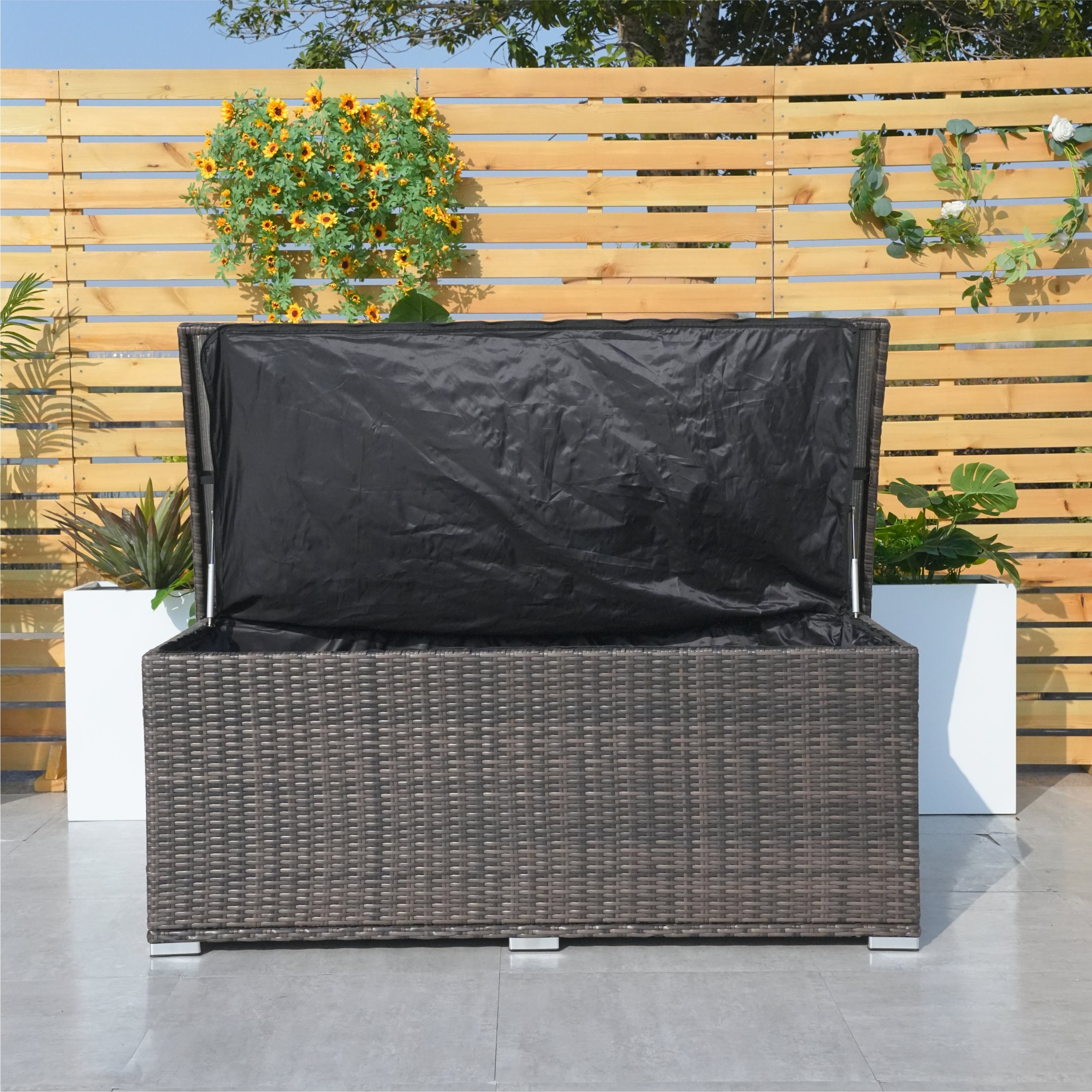 130 Gallon Capacity Outdoor Wicker Storage Box PE Wicker with Iron Frame (PA-3256M-I)