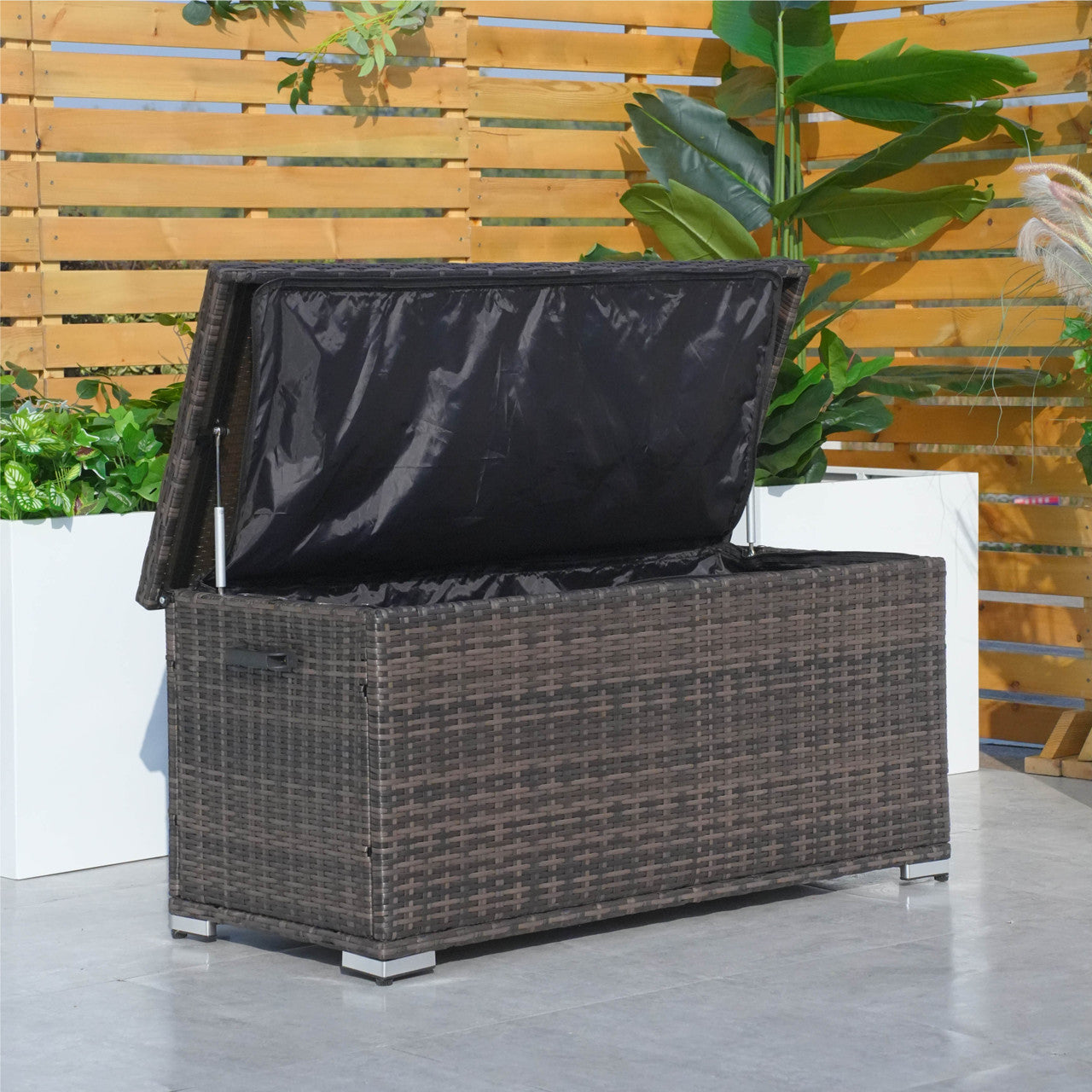 65 Gallon Capacity Outdoor Wicker Storage Box PE Wicker with Iron Frame (PA-3256S-I)